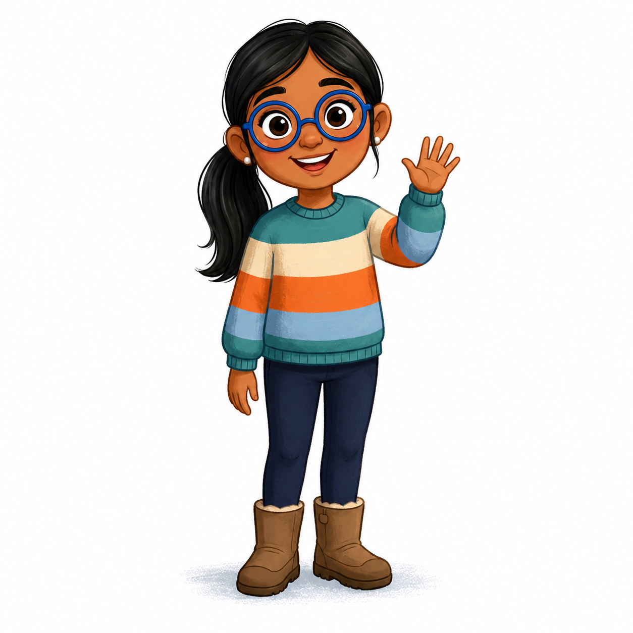 Portrait of Megan, an 8-year-old with curly brown hair, holding a wrench
